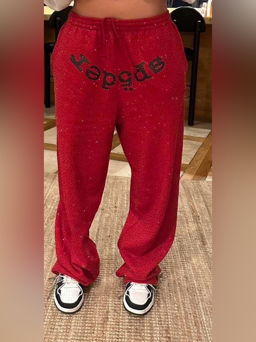 SP5DER UNISEX RED SWEATPANTS WITH RED DIAMONDS!!
